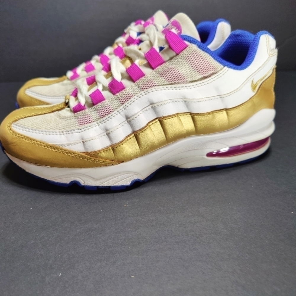 Nike Air Max 95 LE "GS" White Gold Blue Sneakers Casual Shoes Size 6Y